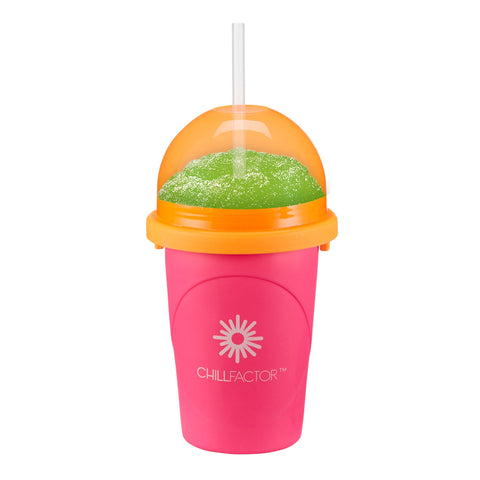 ChillFactor Slushy Maker NEON Pink – Schneller Slush Eis Becher, Wiederverwendbar, mit Strohlöffel, 370ml