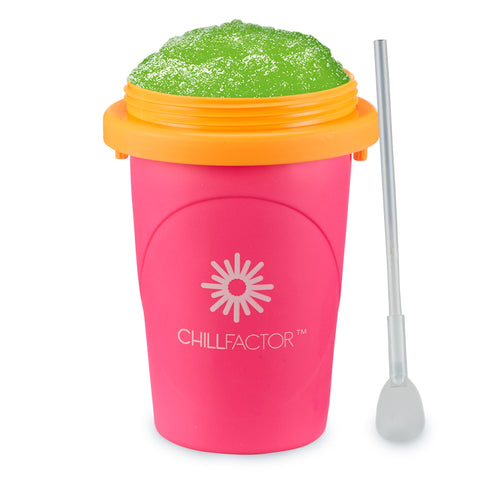 ChillFactor Slushy Maker NEON Pink – Schneller Slush Eis Becher, Wiederverwendbar, mit Strohlöffel, 370ml