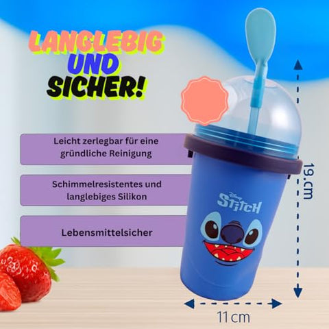 Magic Freez Slushy Maker Becher 370ml – Tragbarer Slush Eisbereiter mit 2-in-1 Strohhalm & Löffel