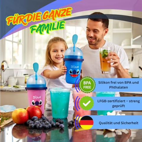 Magic Freez Slushy Maker Becher 370ml – Tragbarer Slush Eisbereiter mit 2-in-1 Strohhalm & Löffel