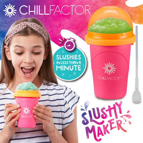 ChillFactor Slushy Maker NEON Pink – Schneller Slush Eis Becher, Wiederverwendbar, mit Strohlöffel, 370ml